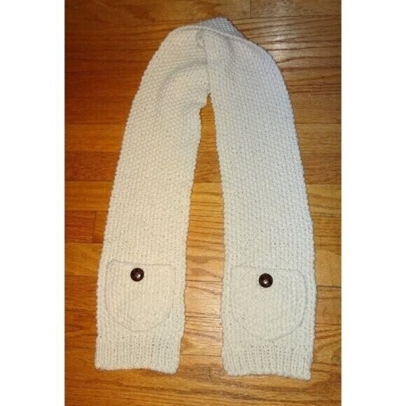 Vintage Ivory Hand Crocheted Scarf w/ Pockets pinup retro rockabilly winter knit - Picture 8 of 8